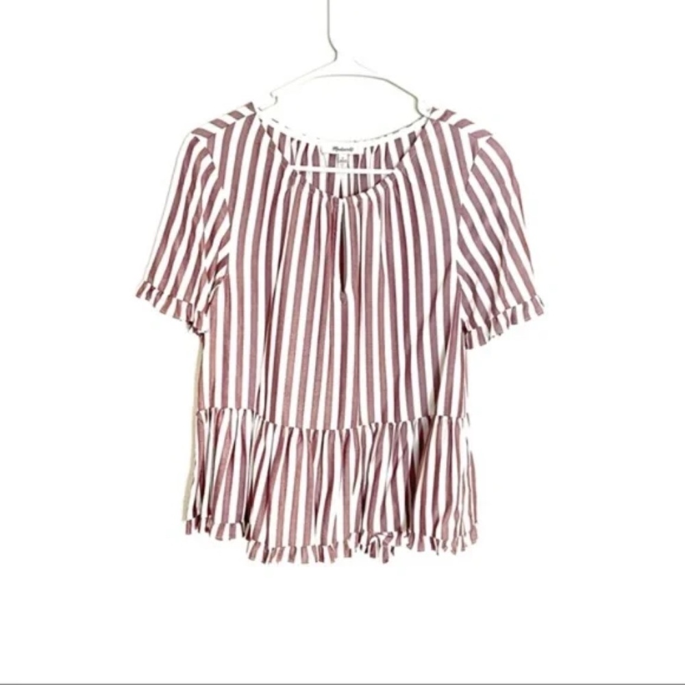 NWOT Madewell Stanza Ruffle Hem Top in Stripe - Picture 2 of 9